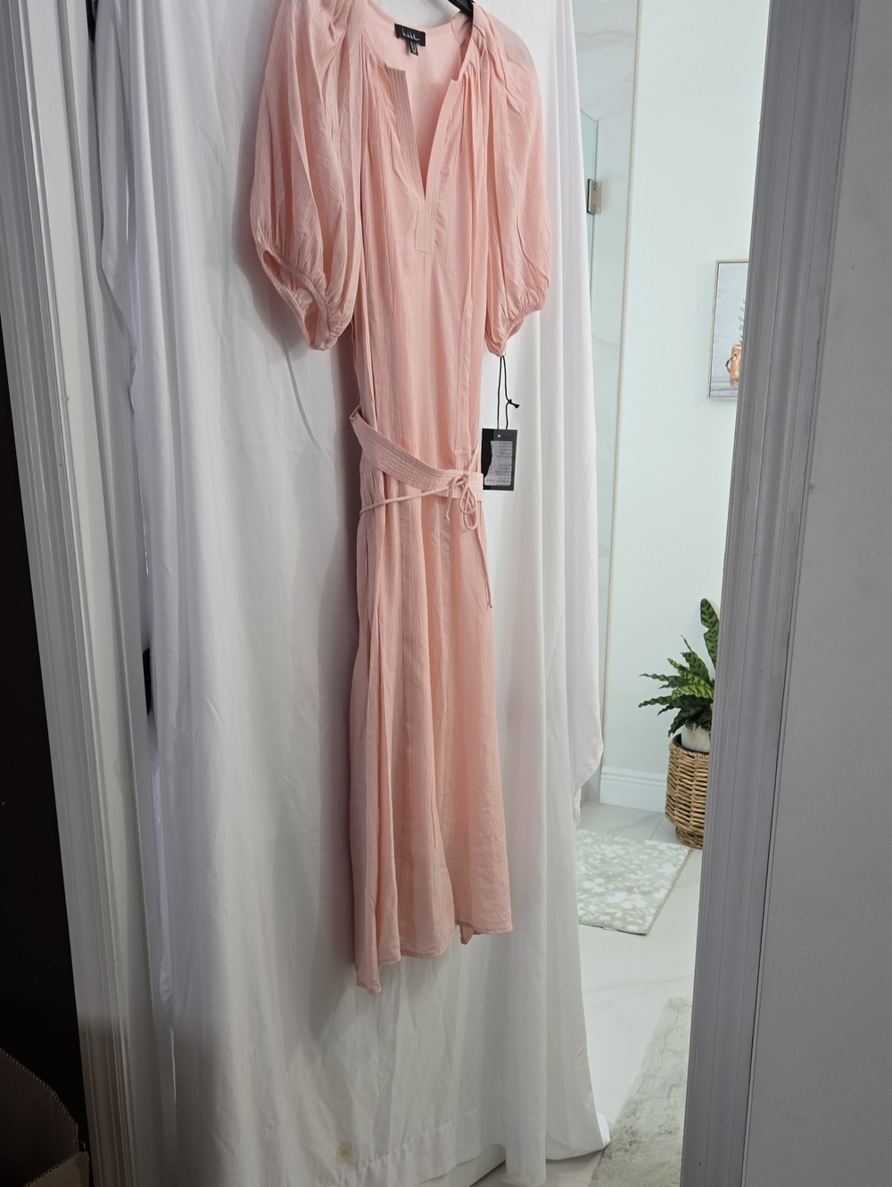 Nicole Miller Peach Midi/ Maxi Dress with Puff Sleeves